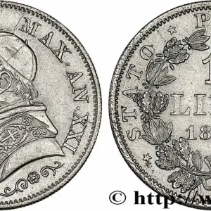 VATICAN ET ÉTATS PONTIFICAUX 1 Lire Pie IX type grand buste an XXI 1866 Rome fwo_737225 Monde Édition Limitée