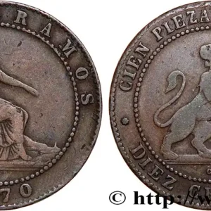 Vente Flash ESPAGNE 10 Centimos monnayage provisoire “ESPAÑA” assise / lion au bouclier 1870 Oeschger Mesdach & CO fwo_744131 Monde