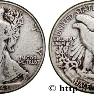 Vente Flash ÉTATS-UNIS D'AMÉRIQUE 1/2 Dollar Walking Liberty 1943 Philadelphie fwo_744186 Monde