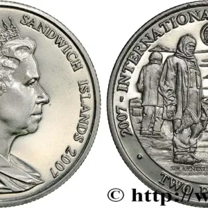 Seulement Aujourd’hui GÉORGIE DU SUD ET ÎLES SANDWICH DU SUD 2 Pounds (2 Livres) Proof Année Polaire International 2007 Pobjoy Mint fwo_626111 Monde