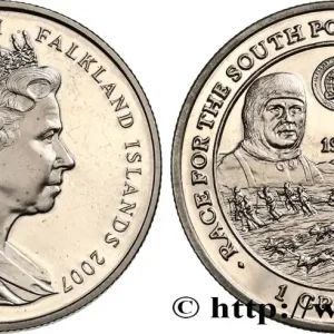 ÎLES FALKLAND 1 Crown Proof Course au Pôle Sud 2007 Pobjoy Mint fwo_626342 Monde Top Qualité