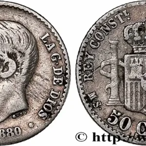 Top Qualité ESPAGNE 50 Centimos Alphonse XII 1880 Madrid fwo_721845 Monde