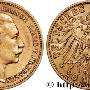 OR, PALLADIUM ET PLATINE INVESTISSEMENT 20 Mark Royaume de Prusse Guillaume II 1893 Berlin fwo_741013 Monde Certifié