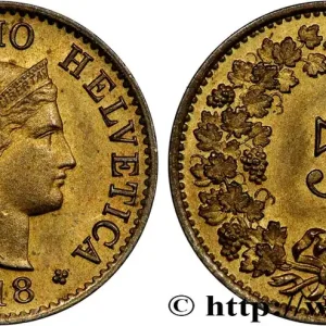 Bon Marché SUISSE 5 Centimes (Rappen) Tête de Libertas 1918 Berne fwo_739420 Monde