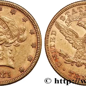OR, PALLADIUM ET PLATINE INVESTISSEMENT 10 Dollars or "Liberty" 1881 Philadelphie fwo_741058 Monde Gros Lot