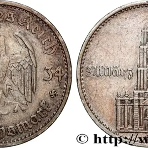 Marque ALLEMAGNE 2 Reichsmark église de la garnison de Potsdam 1934 Karlsruhe fwo_747314 Monde