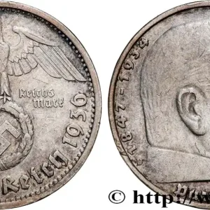 ALLEMAGNE 5 Reichsmark Maréchal Paul von Hindenburg 1936 Munich fwo_747387 Monde Meilleur Prix
