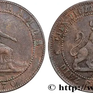 Affaire À Saisir ESPAGNE 10 Centimos monnayage provisoire “ESPAÑA” assise / lion au bouclier 1870 Oeschger Mesdach & CO fwo_747592 Monde