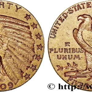 OR, PALLADIUM ET PLATINE INVESTISSEMENT 5 Dollars "Indian Head" 1909 Philadelphie fwo_744917 Monde En Vogue