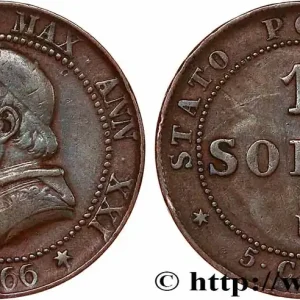 Meilleur Choix VATICAN ET ÉTATS PONTIFICAUX 1 Soldo (5 centesimi) Pie IX an XXI type gros buste 1866 Rome fwo_748214 Monde