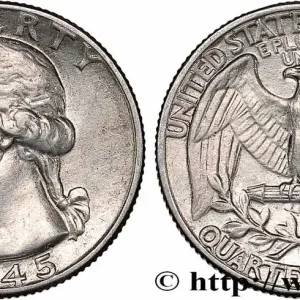 ÉTATS-UNIS D'AMÉRIQUE 1/4 Dollar Georges Washington 1945 Philadelphie fwo_535875 Monde Vente Flash
