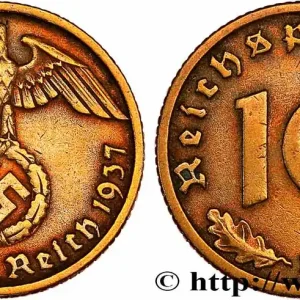 ALLEMAGNE 10 Reichspfennig aigle surmontant une swastika 1937 Munich - D fwo_745675 Monde Paiement Sécurisé