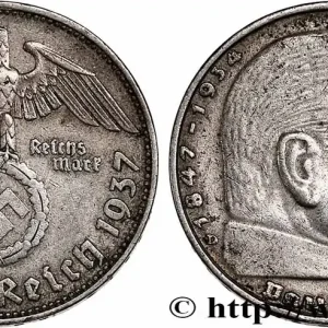 ALLEMAGNE 2 Reichsmark Maréchal Paul von Hindenburg 1937 Munich fwo_750018 Monde Seulement Aujourd’hui