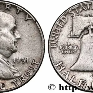 ÉTATS-UNIS D'AMÉRIQUE 1/2 Dollar Benjamin Franklin 1951 Philadelphie fwo_751258 Monde Promotion Saisonnière