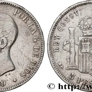 ESPAGNE 5 Pesetas Alphonse XIII 1er type 1889 Madrid fwo_745232 Monde Vente Flash