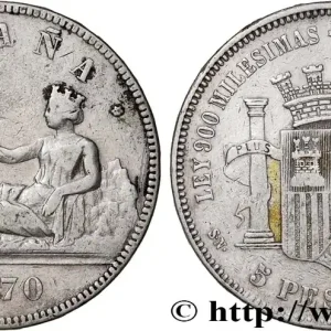 Produit De Marque ESPAGNE 5 Pesetas 1870 Madrid fwo_745241 Monde