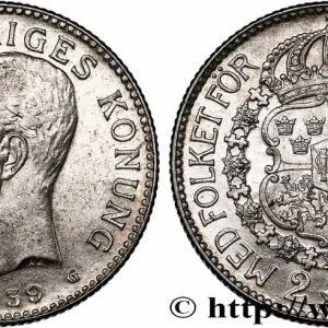 SUÈDE 2 Kronor Gustave V 1939 fwo_746977 Monde Original