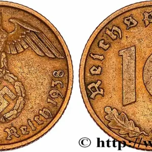 Soldes ALLEMAGNE 10 Reichspfennig aigle surmontant une swastika 1938 Muldenhütten - E fwo_752190 Monde