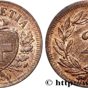 SUISSE 2 Centimes (Rappen) croix suisse 1850 Paris fwo_745953 Monde Nouvelle Collection