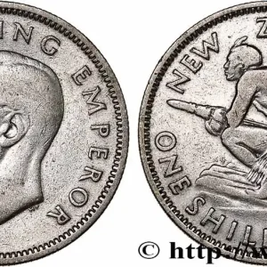 NOUVELLE-ZÉLANDE 1 Shilling Georges VI / guerrier maori 1937 fwo_746901 Monde Retour Gratuit