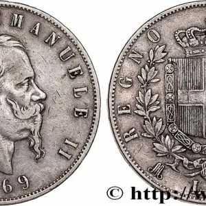 ITALIE 5 Lire Victor Emmanuel II 1869 Milan fwo_748879 Monde Prix Cassé