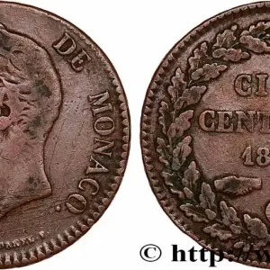 MONACO 5 Centimes Honoré V petite tête en cuivre rouge 1837 Monaco fwo_753775 Monde Seulement Aujourd’hui