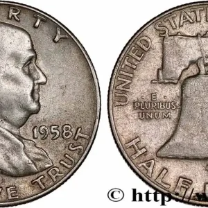 ÉTATS-UNIS D'AMÉRIQUE 1/2 Dollar Benjamin Franklin 1958 Denver fwo_754424 Monde Remise