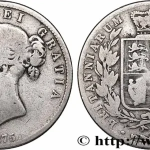 Exclusif ROYAUME-UNI 1/2 Crown Victoria tête jeune 1875 fwo_754499 Monde