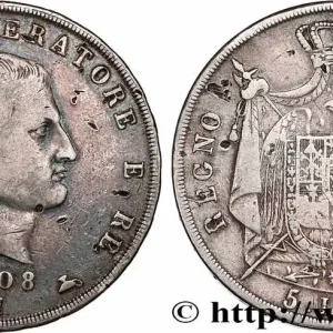 Prix Cassé ITALIE - ROYAUME D'ITALIE - NAPOLÉON Ier 5 Lire 1808 Milan fwo_753661 Monde