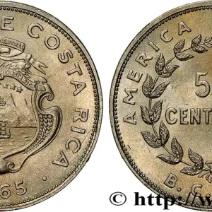 Meilleure Qualité COSTA RICA 50 Centimos emblème, émission du Banco Central de Costa Rica (BCCR) 1965 Mexico fwo_755809 Monde