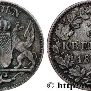 Authentique ALLEMAGNE - BADE 3 Kreuzer Grand-Duché de Bade 1847 fwo_756458 Monde