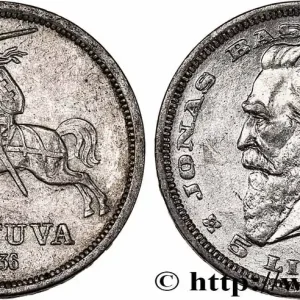 Dernier Modèle LITUANIE 5 Litai chevalier Vitis / Dr Jonas Basanavicius 1936 fwo_749300 Monde