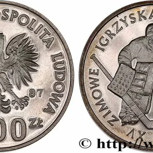 Premium POLOGNE 500 Zlotych Proof XVe Jeux Olympiques d’hiver - hockey sur glace 1987 Varsovie fwo_749355 Monde