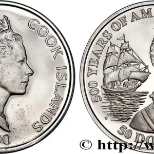 Pas Cher ÎLES COOK 50 Dollar Proof 500 ans de la découverte de l’Amérique 1990 fwo_756778 Monde