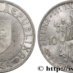 Nouveauté SLOVAQUIE 10 Korun Prince Pribina variété avec croix sur l’église 1944 fwo_758484 Monde