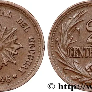 URUGUAY 2 Centesimos soleil 1946 Santiago fwo_758522 Monde Livraison Gratuite