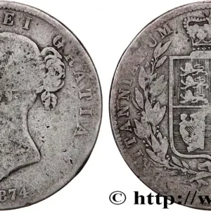 ROYAUME-UNI 1/2 Crown Victoria tête jeune 1874 fwo_758582 Monde Top Qualité