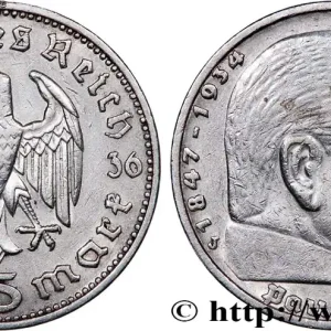 ALLEMAGNE 5 Reichsmark Maréchal Paul von Hindenburg 1936 Hambourg fwo_758734 Monde Marque