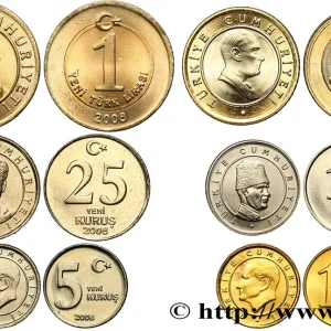 TURQUIE Lot de 6 monnaies 1, 5, 10, 25 et 50 Kurus, 1 Lira 2008 fwo_668403 Monde Meilleur Choix