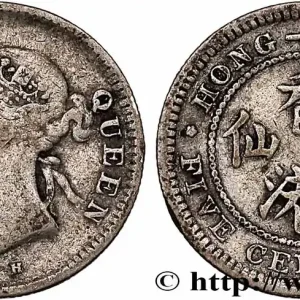 HONG KONG 5 Cents Victoria 1891 Heaton fwo_760122 Monde Authentique