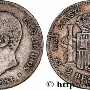 Top Vente ESPAGNE 2 Pesetas Alphonse XII 1884 fwo_760257 Monde