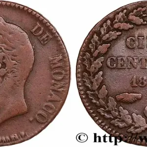 Prix Réduit MONACO 5 Centimes Honoré V petite tête en cuivre rouge 1837 Monaco fwo_761329 Monde