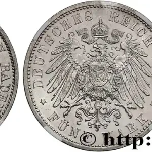 Retour Gratuit ALLEMAGNE - GRAND-DUCHÉ DE BADE - FRÉDÉRIC Ier 5 Mark 1907 Karlsruhe fwo_740600 Monde