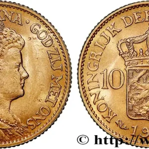 Usine Directe OR, PALLADIUM ET PLATINE INVESTISSEMENT 10 Gulden, 3e type Wilhelmina 1911 Utrecht fwo_761639 Monde
