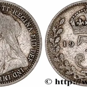 ROYAUME-UNI 3 Pence Victoria buste au voile 1900 fwo_490586 Monde Dernière Chance