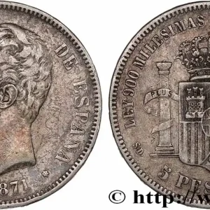 Populaire ESPAGNE 5 Pesetas Amédée Ier 1871 Madrid fwo_764211 Monde