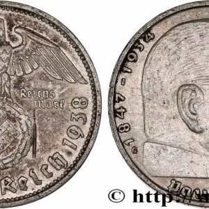 Acheter Direct ALLEMAGNE 2 Reichsmark Maréchal Paul von Hindenburg 1938 Karlsruhe fwo_764253 Monde