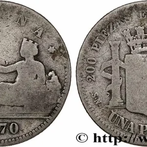 Expédié Aujourd’hui ESPAGNE 1 Peseta “ESPAÑA” allongée 1870 Madrid fwo_764263 Monde