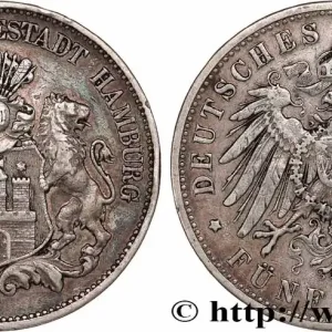 ALLEMAGNE - VILLE LIBRE DE HAMBOURG 5 Mark 1894 Hambourg fwo_764294 Monde Prix Cassé