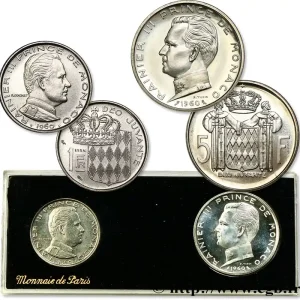 Satisfait Ou Remboursé MONACO Boîte de 1 et 5 Francs ESSAI 1960 Paris fwo_765556 Monde